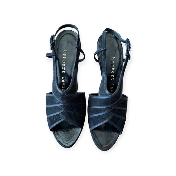 Vintage Herbert Levine Black Suede Slingback Heels 7.5M, Stiletto Heel, 60s - Picture 2 of 13